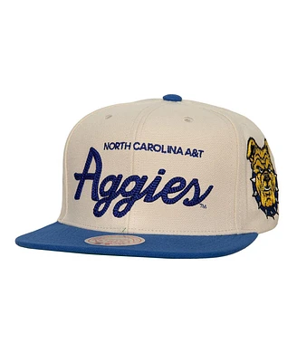 Mitchell & Ness Men's Cream North Carolina A&T Aggies Chainstitch Hook Script Snapback Hat