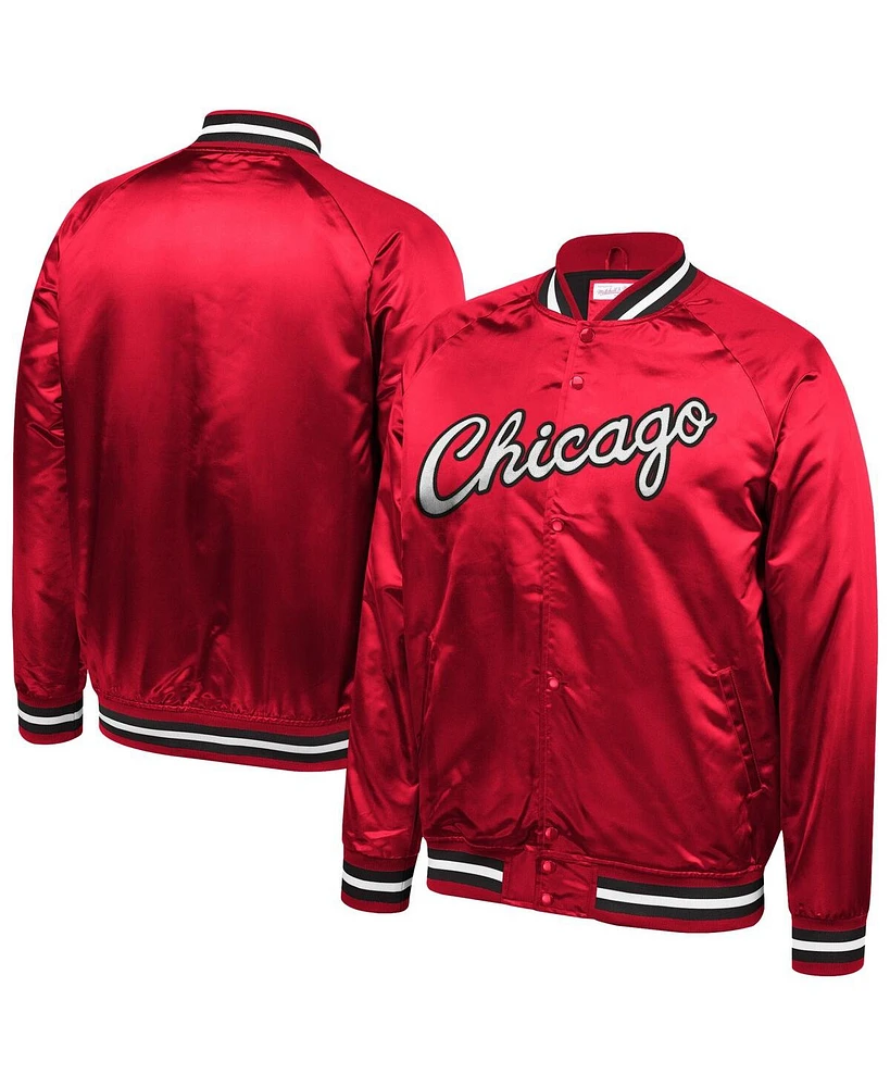 Mitchell & Ness Men's Red Chicago Bulls Hardwood Classics Throwback Wordmark Satin Jacket