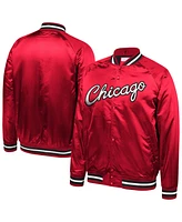 Mitchell & Ness Men's Red Chicago Bulls Hardwood Classics Throwback Wordmark Satin Jacket