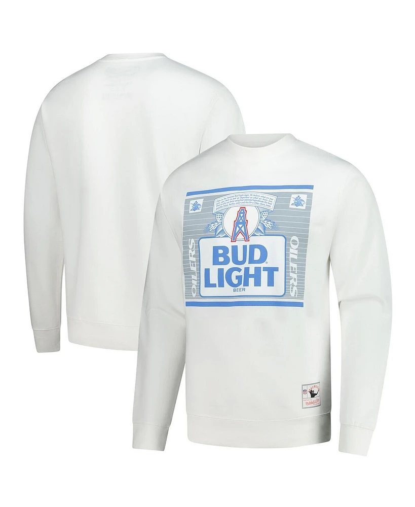 Mitchell & Ness x Bud Men's Light White Houston Oilers The Crest Pullover Sweatshirt