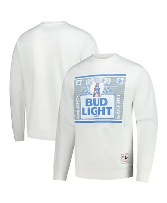 Mitchell & Ness x Bud Men's Light White Houston Oilers The Crest Pullover Sweatshirt