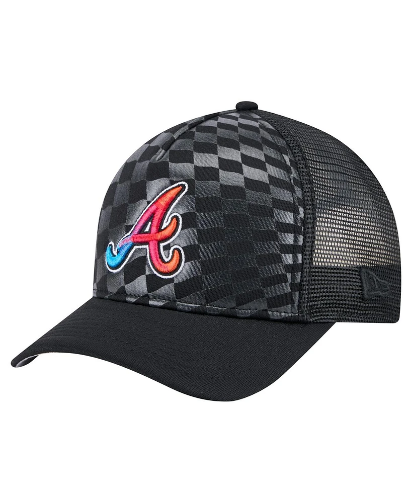 New Era Men's Black Atlanta Braves Gradient 9FORTY A-Frame M-Crown Trucker Adjustable Hat