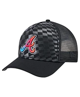 New Era Men's Black Atlanta Braves Gradient 9FORTY A-Frame M-Crown Trucker Adjustable Hat