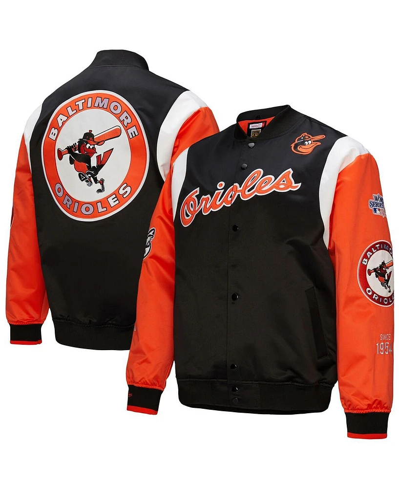Mitchell & Ness Men's Black/Orange Baltimore Orioles Cooperstown Collection Team Origins Satin Full-Snap Jacket
