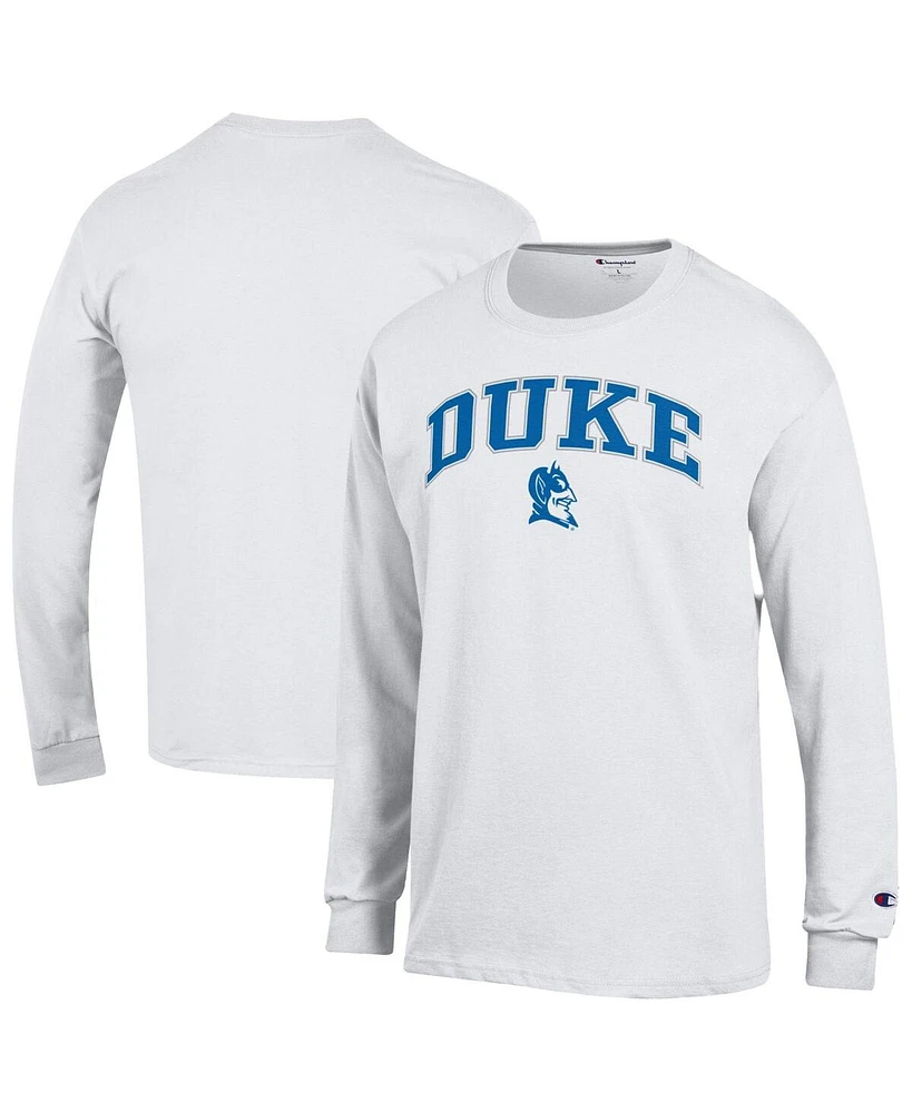 Champion Men's White Duke Blue Devils Arch Over Logo Long Sleeve T-Shirt