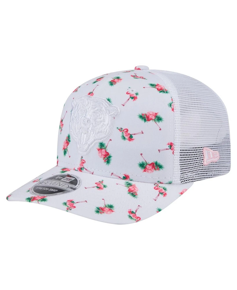 New Era Men's White Chicago Bears Adventure Flamingo Pattern 9SEVENTY Stretch-Snap Hat