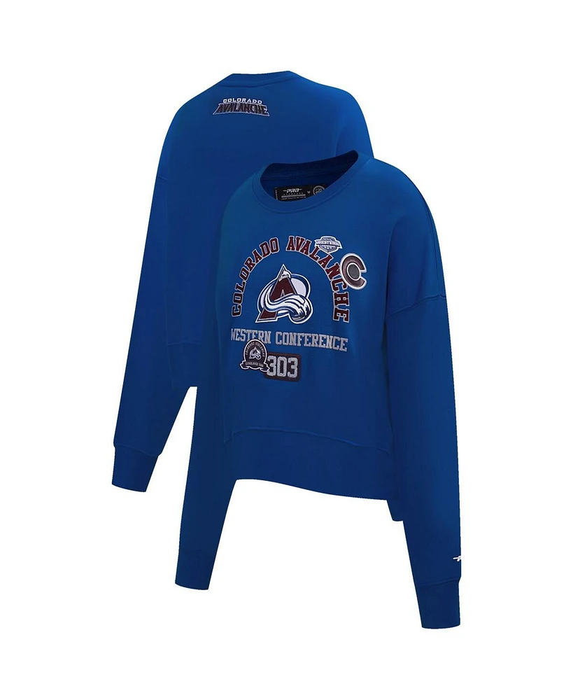 Pro Standard Women's Blue Colorado Avalanche Area Code Cropped Pullover Sweatshirt