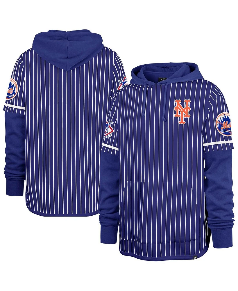 '47 Brand Men's Royal New York Mets Pinstripe Double Header Pullover Hoodie