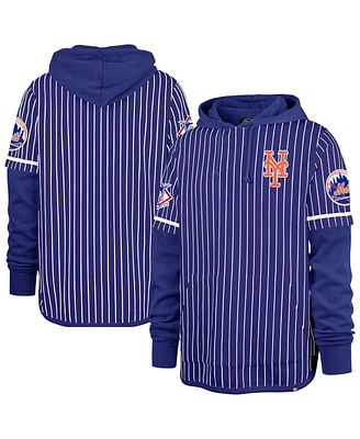'47 Brand Men's Royal New York Mets Pinstripe Double Header Pullover Hoodie
