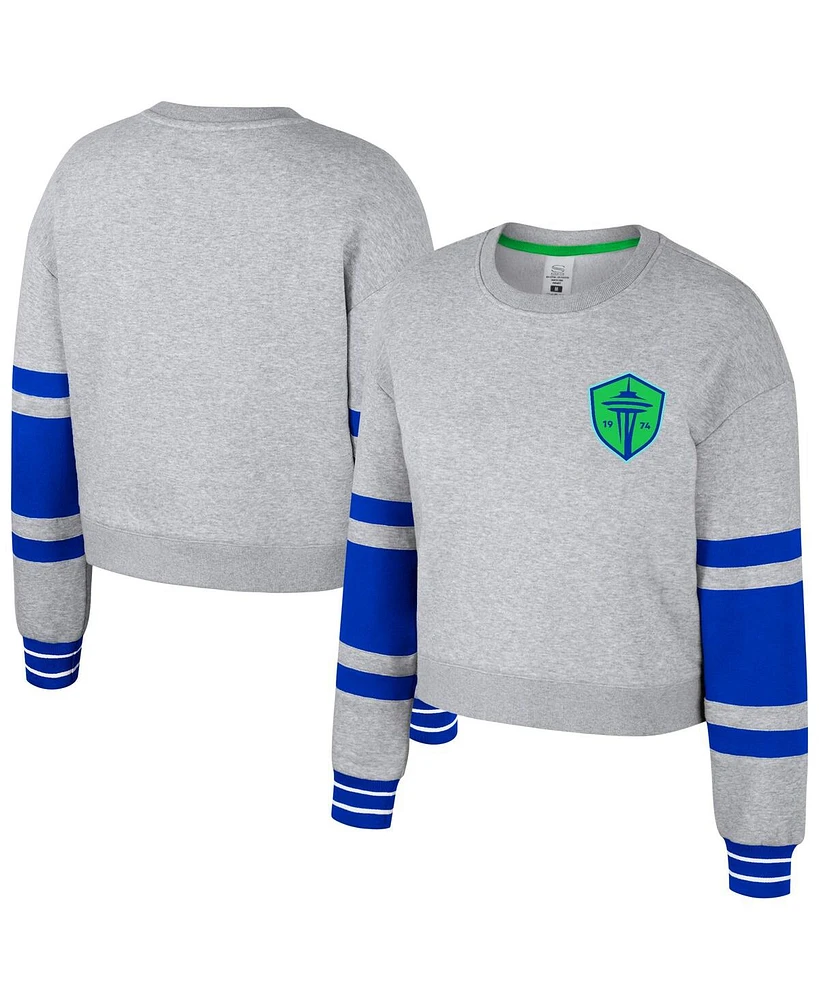 Stadium Essentials Women's Heather Gray Seattle Sounders Fc Scrimmage Cropped Pullover Sweatshirt