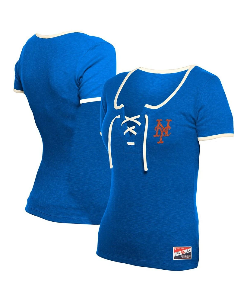 New Era Women's Royal New York Mets Throwback Lace Up T-Shirt
