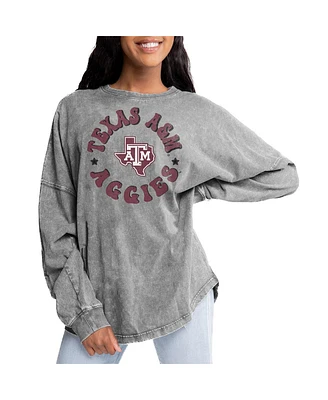 Gameday Couture Women's Gray Texas A&M Aggies Playing Around Faded Wash Oversized Long Sleeve T-Shirt