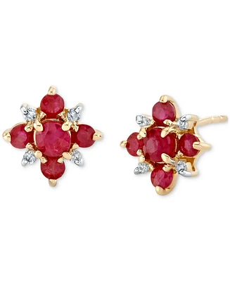 Ruby (3/4 ct. t.w.) & Diamond Accent Flower Cluster Stud Earrings in 10k Gold