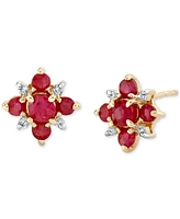 Ruby (3/4 ct. t.w.) & Diamond Accent Flower Cluster Stud Earrings in 10k Gold