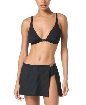 Michael Michael Kors Womens Banded Logo Trim Triangle Bikini Top Logo Trim Skirted Bottom