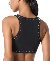 Michael Kors Women's Crepe Front-Ring Studded Bikini Top