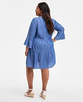 Style & Co Plus Split-Neck Tiered Flutter-Sleeve Dress, Exclusively at Macy's