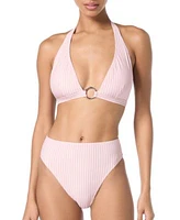 Michael Michael Kors Womens Logo Ring Halter Bra Top Stripe High Waist Bottom