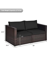 Gymax 2PCS Rattan Corner Sofa Set Patio Outdoor Furniture Set w/ 4 Cushions