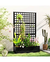 Outsunny Metal Planter Box with Trellis, Drain Holes, 43"x16"x70",