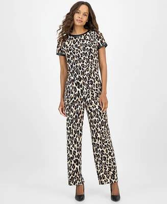 Ak Anne Klein Petite Printed High Rise Wide Leg Pants