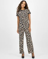 Ak Anne Klein Petite Printed High Rise Wide Leg Pants