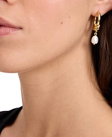 kate spade new york Gold-Tone Freshwater Pearl Charm Knot Hoop Earrings