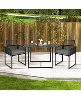 Gymax Set of 3 Pe Wicker Furniture Set Cushioned Chairs w/ Folding Backrest Patio Backyard