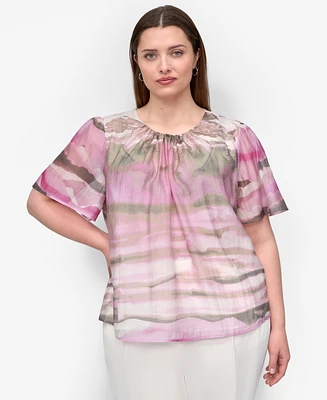 Dkny Plus Printed Short-Sleeve Blouse