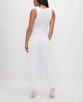Good American Women's Petite Straight Raw Hem Jeans