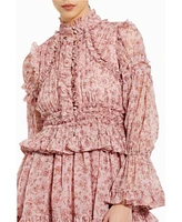 Mac Duggal Women's Long Sleeve Open Front High Neck Ruffle Mini Dress