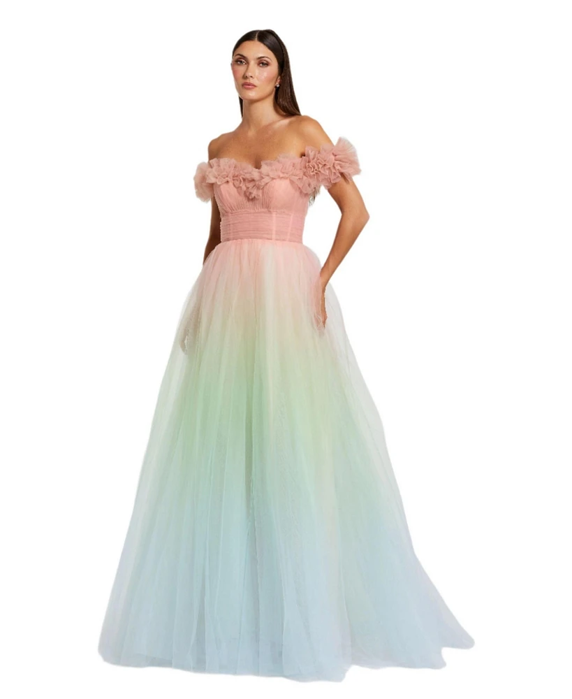 Mac Duggal Women's Off The Shoulder Ombre Tulle Ballgown