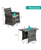 Gymax 3PCS Cushioned Wicker Rattan Patio Furniture Set Garden Yard Outdoor