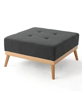 Modern Square Upholstered Ottoman with Birch Wood Legs and Tufted Cushion for Living Room or Lounge-The Pop Home