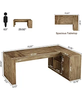 Tribesigns L-Shaped Executive Desk, Large Office Computer Table with File Cabinet, Modern Business Furniture with Storage Shelves for Home Office