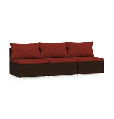3 Seat Patio Sofa with Cushions Brown Poly Rattan