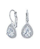 Bling Jewelry 2.25CT Cubic Zirconia Crystal Halo Teardrop Solitaire Cz Lever Back Earrings Silver Plated Alloy