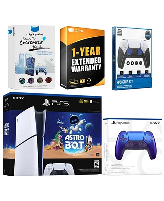 Sony PlayStation 5 Slim Digital Astro Bot Bundle with Extra Chroma Teal Controller, Fps Grip Kit, MightySkins Code and 1 Year Extended Warranty