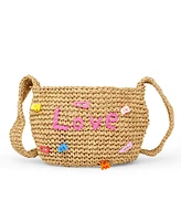 Tiny Treats + Zomi Gems Girls Wicker Crossbody Message Charm Tote, Hot Pink "Love"