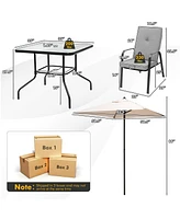 Gymax 6PCS Outdoor Dining Set Patio Table & Chair Furniture Set w/ Cushions & Umbrella