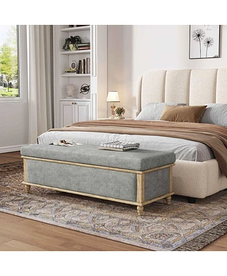 Elegant Upholstered Storage Ottoman Bench with Weathered Wood Frame and Lift-Top for Bedroom or Living Room Seating Organization-The Pop Home
