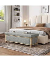 Elegant Upholstered Storage Ottoman Bench with Weathered Wood Frame and Lift-Top for Bedroom or Living Room Seating Organization-The Pop Home