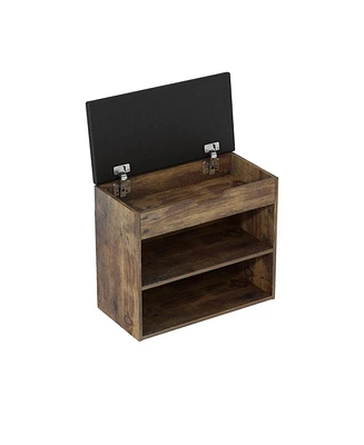 shoe Bench with shelves, natural wooden rack 3 storage compartments, Entryway