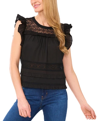 CeCe Women's Lace Inset Ruffle Detail Blouse