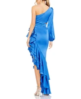 Mac Duggal Women's One Sleeve Cut Out Asymmetrical Ruffled Gown