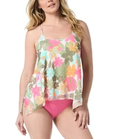 Coco Reef Women's Floral Mesh Overlay Tankini Top