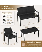 Gymax 4 Piece Patio Wicker Furniture Set Heavy Duty Galvanized Metal Frame w/Table