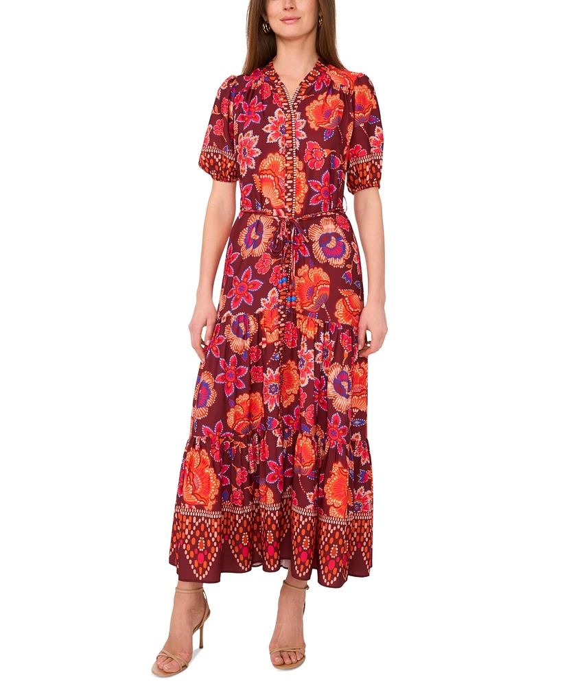 Vince Camuto Women's Printed Puff-Sleeve Maxi Dress
