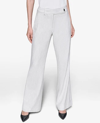 Karl Lagerfeld Paris Women's Pinstripe Full Wide- Leg Pants