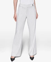 Karl Lagerfeld Paris Women's Pinstripe Full Wide- Leg Pants